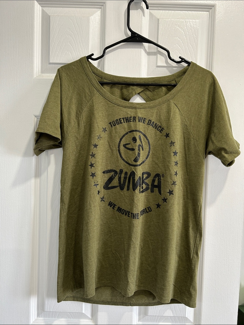 Zumba Fitness Olive Green Open Back Tee with Black Logo